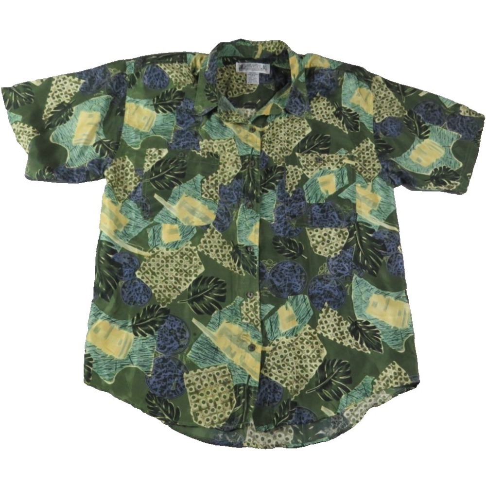 VTG Whistles Men M 100% Silk Green Tropical Leaf Floral Hawaiian Aloha Shirt EUC